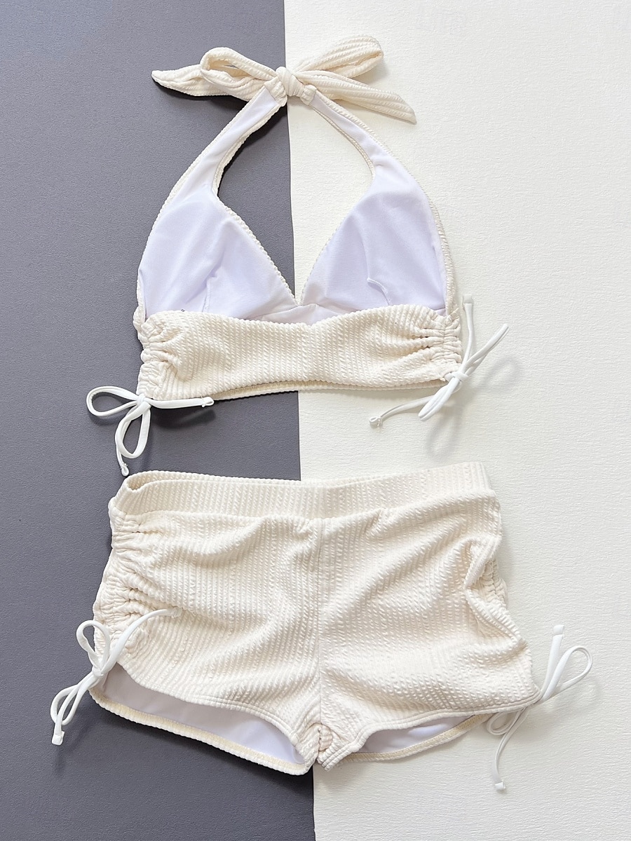Dames Zwemkleding Bikini 2 stuks Jongen been Zwempak Blote rug Slank Vakantie Strand Kleding Effen Kleur Halternek Mouwloos Badpakken 2025 - $26.99 –P5