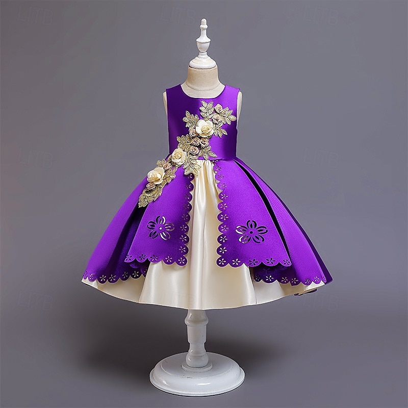 Blumenmädchenkleid Kinder Mädchen Prinzessinenkleid Leistung Hochzeit Party Elegant Schön Patchwork Blumen Ärmellos Rundhalsausschnitt Weinrot Rosa 4 Jahre + 2025 - $30.99 –P8
