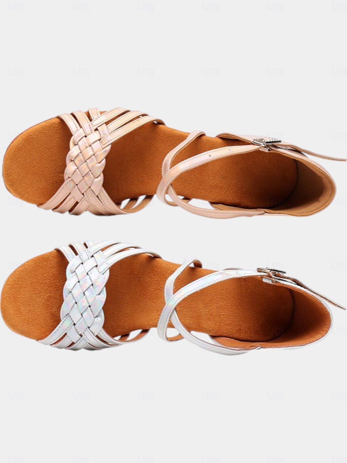 Women's Silver Holographic Dance Sandals with Soft Suede Sole, Cross-Strap Design and Low Heel - Ideal for Salsa, Latin, and Ballroom Dancing 2025 - $42.99 –P8