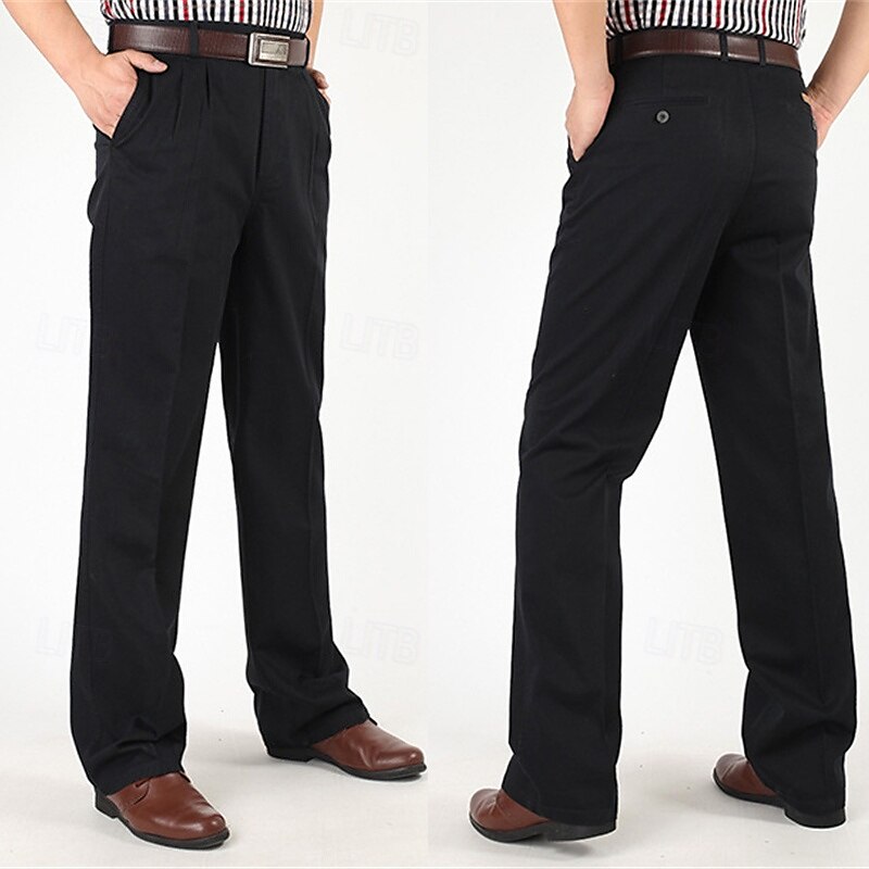 Men's Dress Pants Trousers Chinos Buttons Pocket Straight Leg Plain Comfort Formal Party Work Fashion Classic Style Black Navy Blue Micro-elastic 2025 - $39.99 –P15