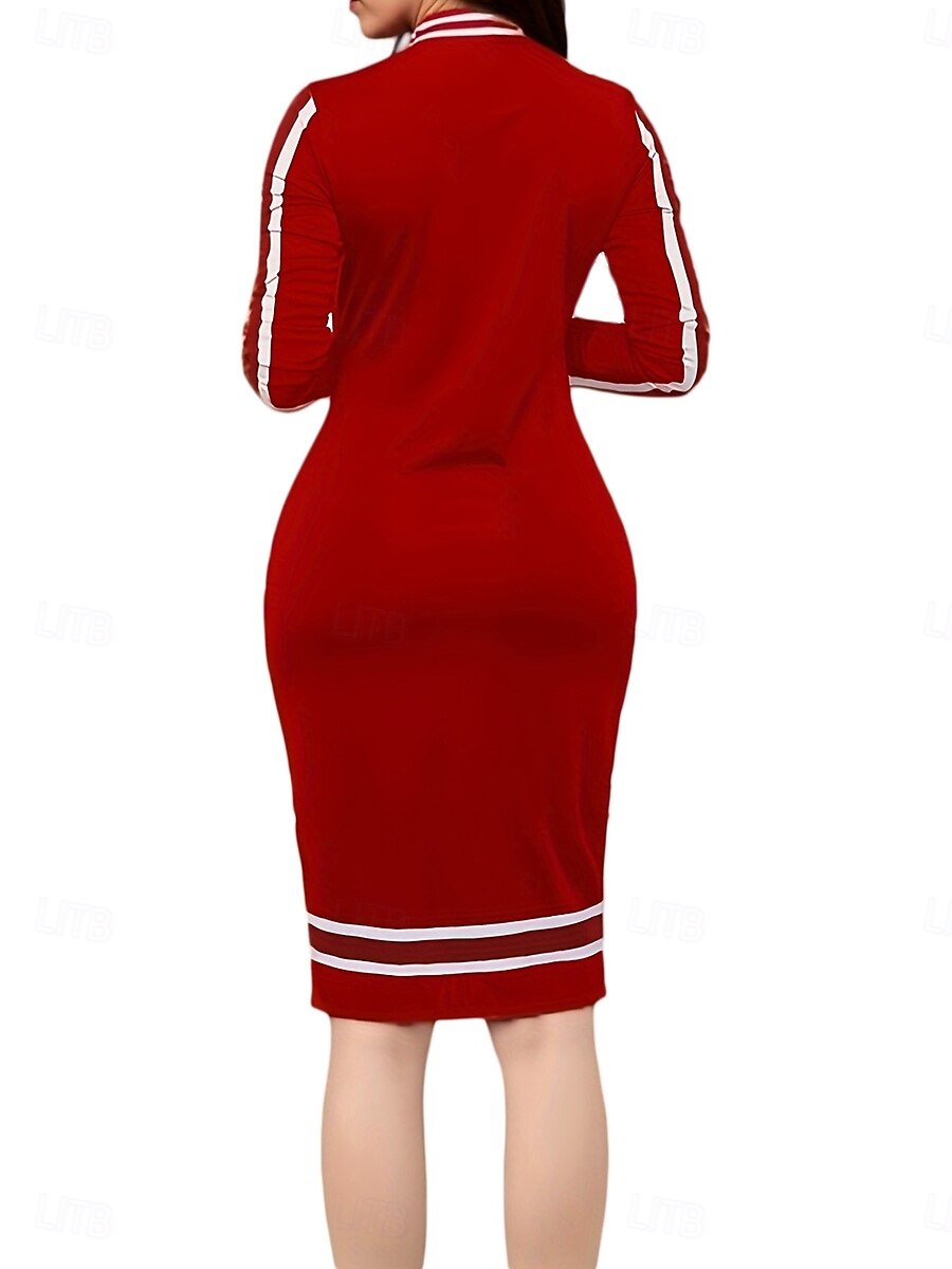Women's Work Dress Shift Dress Elegant Office Daily Midi Dress Patchwork Stand Collar Long Sleeve Plain Regular Fit Red Navy Blue Spring Fall S M L XL 2XL 2025 - $33.99 –P6