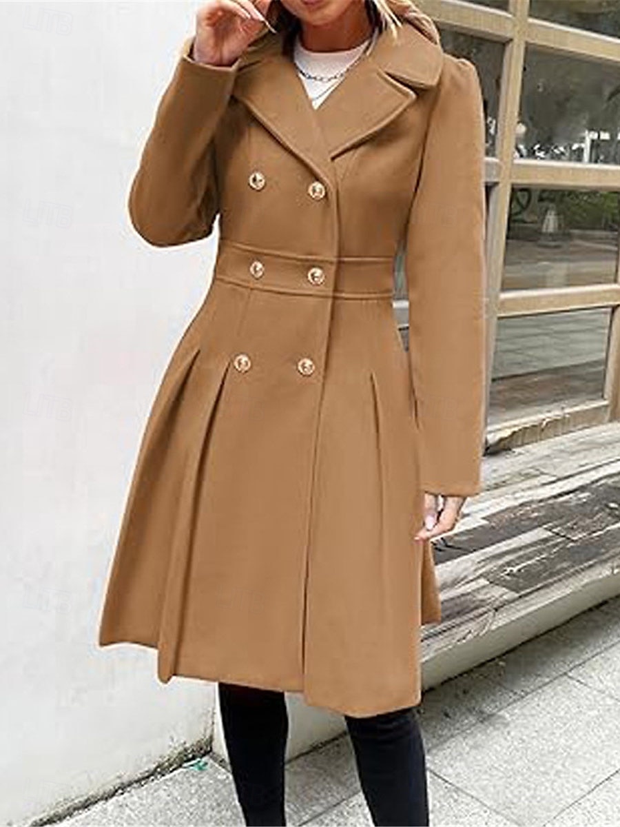 Dam Vinterkappa Utomhus Gata Dagliga kläder Höst Vinter Lång Täcka Normal Håller värmen Andningsfunktion Stylish Ledigt Jacka Långärmad Slät Med fickor Rodnande Rosa Marinblå Kamel 2025 - $62.99 –P6