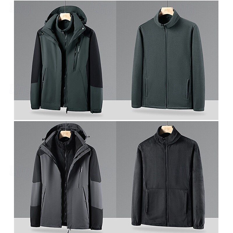 Men's Softshell Jacket Hiking Jacket Winter Outdoor Color Block Thermal Warm Sun Protection Windproof Water Resistant 3-in-1 Jacket Lightweight Jacket Windbreaker Jacket Traveling Black Red Blue Dark 2025 - $75.99 –P7