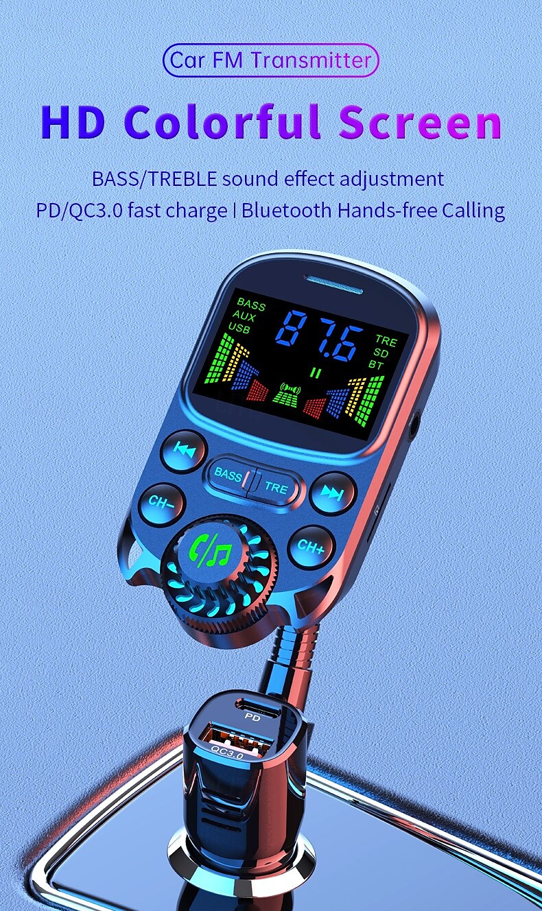 2025年 高品質のミニカー MP3 プレーヤー Bluetooth 音楽スピーカー 30W 急速充電器、車用 FM トランスミッター MP3 プレーヤー  コレクション – $43.99 –P1