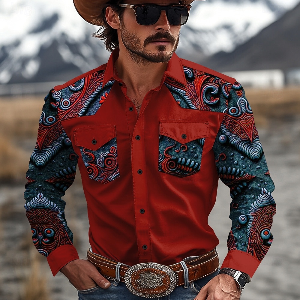 Per uomo Floreale Camicia Western Camicia da cowboy Manica Lunga Western Sport Primavera Autunno Collo ripiegato Patchwork Giallo Rosso Marrone Verde Grigio del 2025 a $31.99 –P6