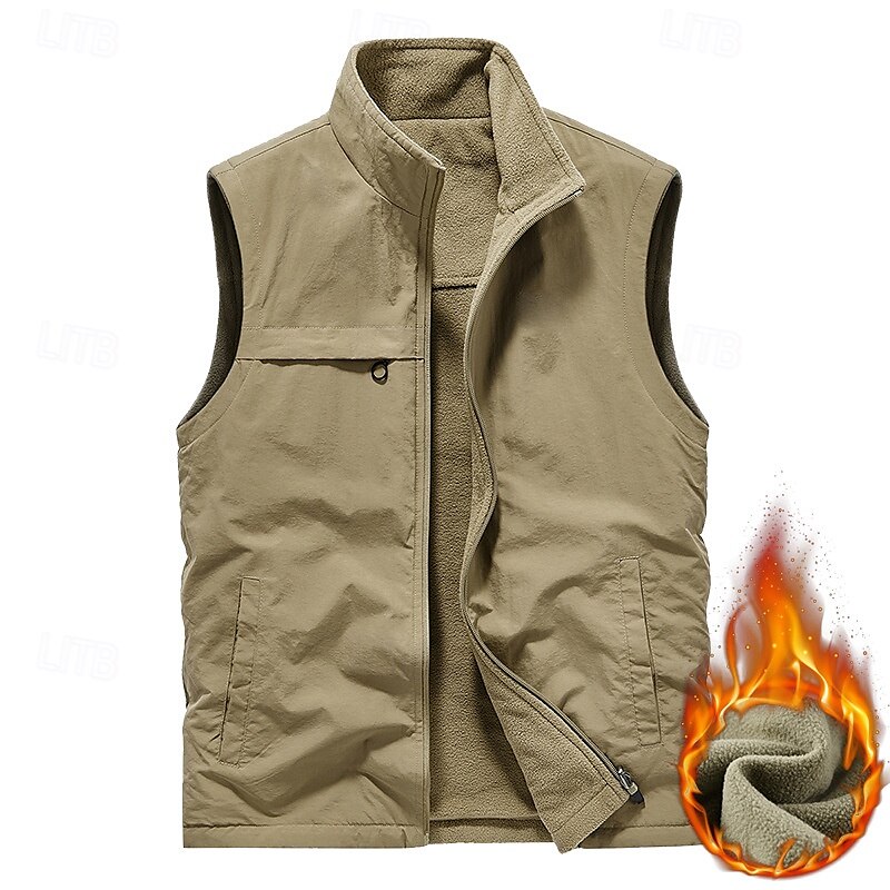 Men's Hiking Vest Hiking Fleece Vest Sleeveless Vest Outdoor Thermal Warm Fleece Lining Comfortable Winter Multiple Pockets Polyester Black Army Green Khaki Hunting Fishing Climbing 2025 - $31.99 –P5