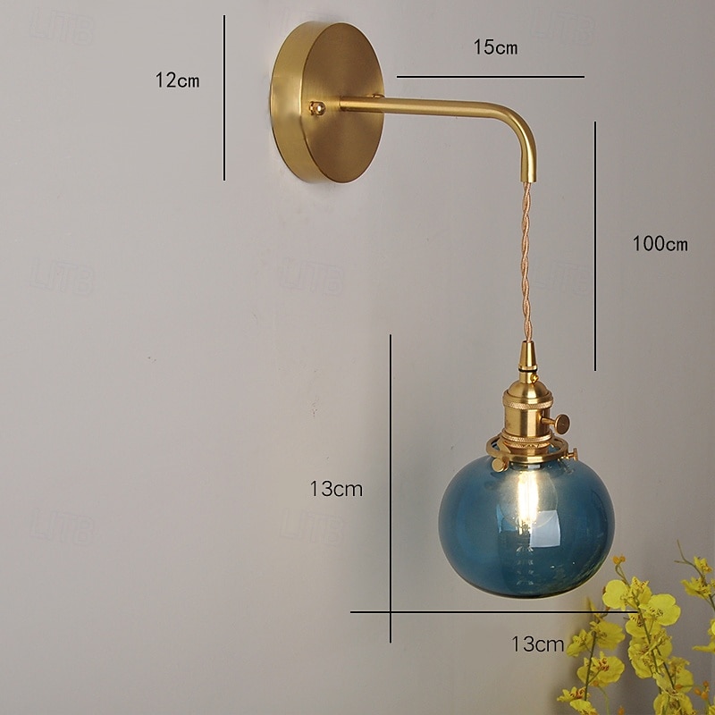 nordic ins retro atmosféra mosazné skleněné nástěnné svítidlo kreativní individuální nástěnné svícny noční 110-240v 2026 - $92.99 –P5