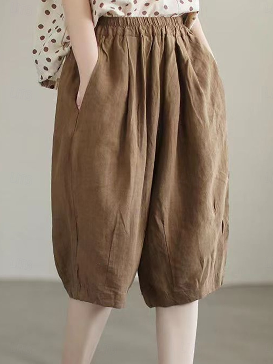 Damen Baggy Shorts Kurze Hosen Knielänge Feste Farbe Dunkelgrün Aprikose Khaki Sommer 2025 - €17.99 –P3