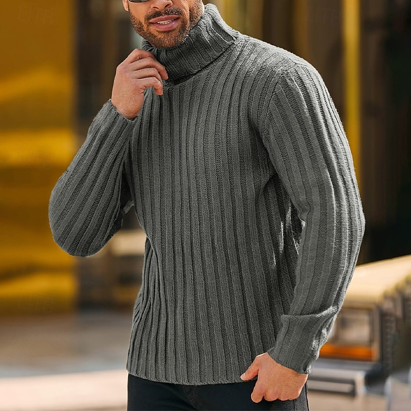 Herren Rollkragenpulli Pullover Gerippt Stricken Standard Strick Schmaler Schnitt Glatt Rollkragen Moderne zeitgenössische Arbeit Freizeitskleidung Bekleidung Winter Frühling & Herbst Schwarz Blau M 2026 - $36.99 –P6
