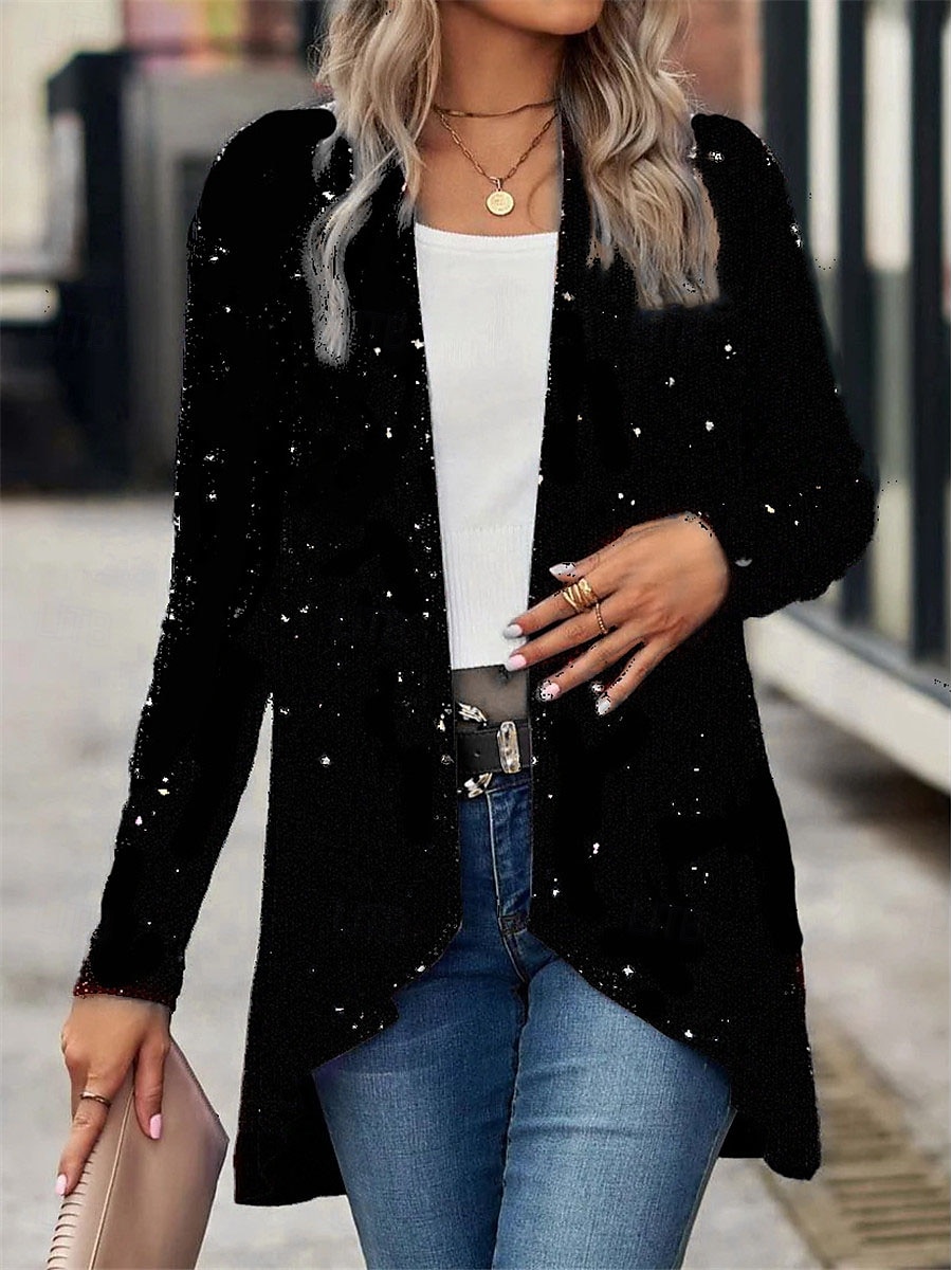 Per donna Giacca sportiva Esterno Strada Da tutti i giorni Autunno Inverno Standard Cappotto Standard Tenere al caldo Traspirante Moda Informale Giacca Manica lunga Liscio Con lustrini Argento Nero del 2025 a $28.99 –P4