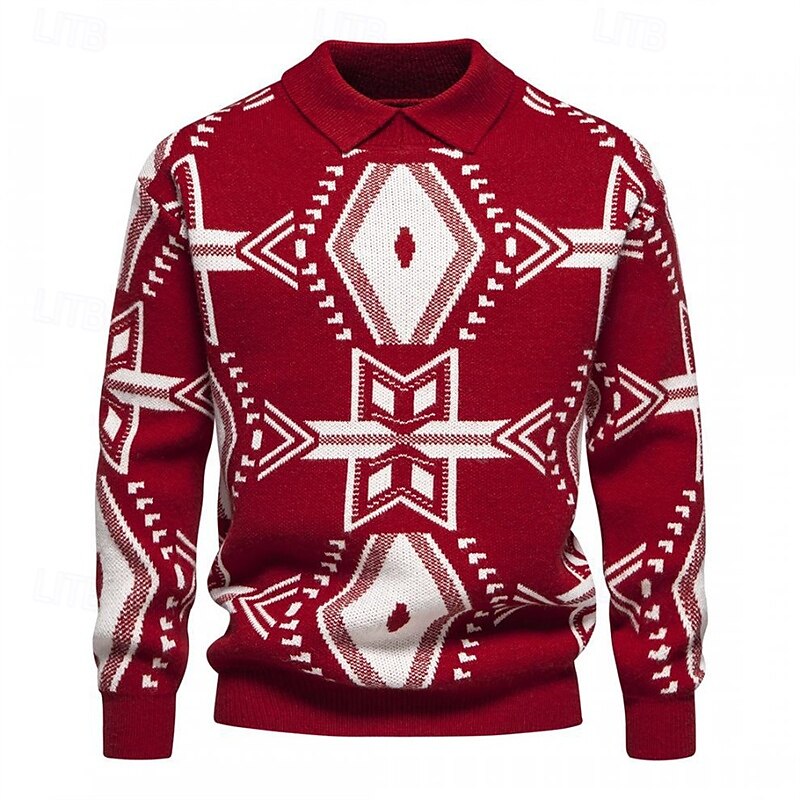 Herren Pullover Strickpullover Gerippt Stricken Standard Strick Raute Kargen Modisch Basic Freizeitskleidung Verabredung Bekleidung Herbst Winter Schwarz Rote S M L 2025 - $39.99 –P2