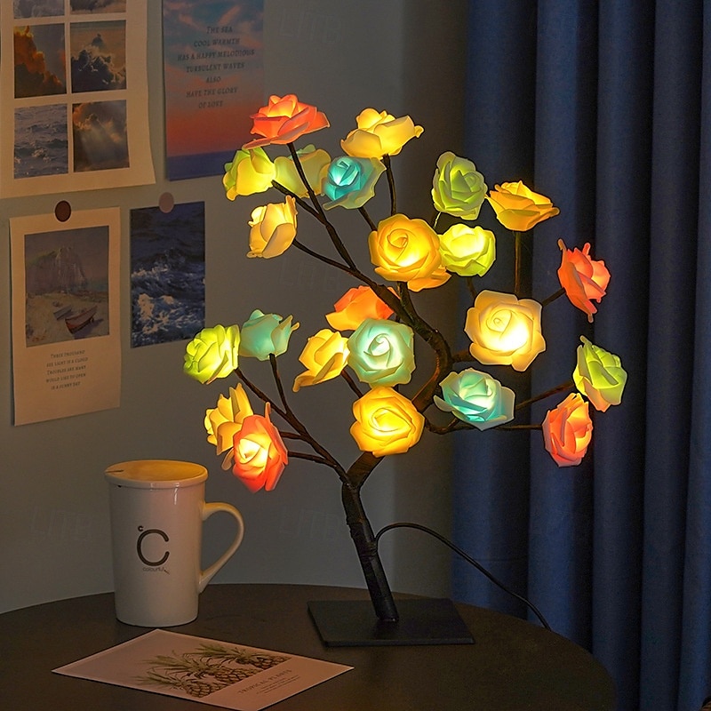 led rosetre lampe valentinsdag skrivebordslampe bryllup bursdagsfest hjemme soverom nattlys usb-drevet avtakbar valentinsdag dekorasjon nattlys 2025 - $21.99 –P12