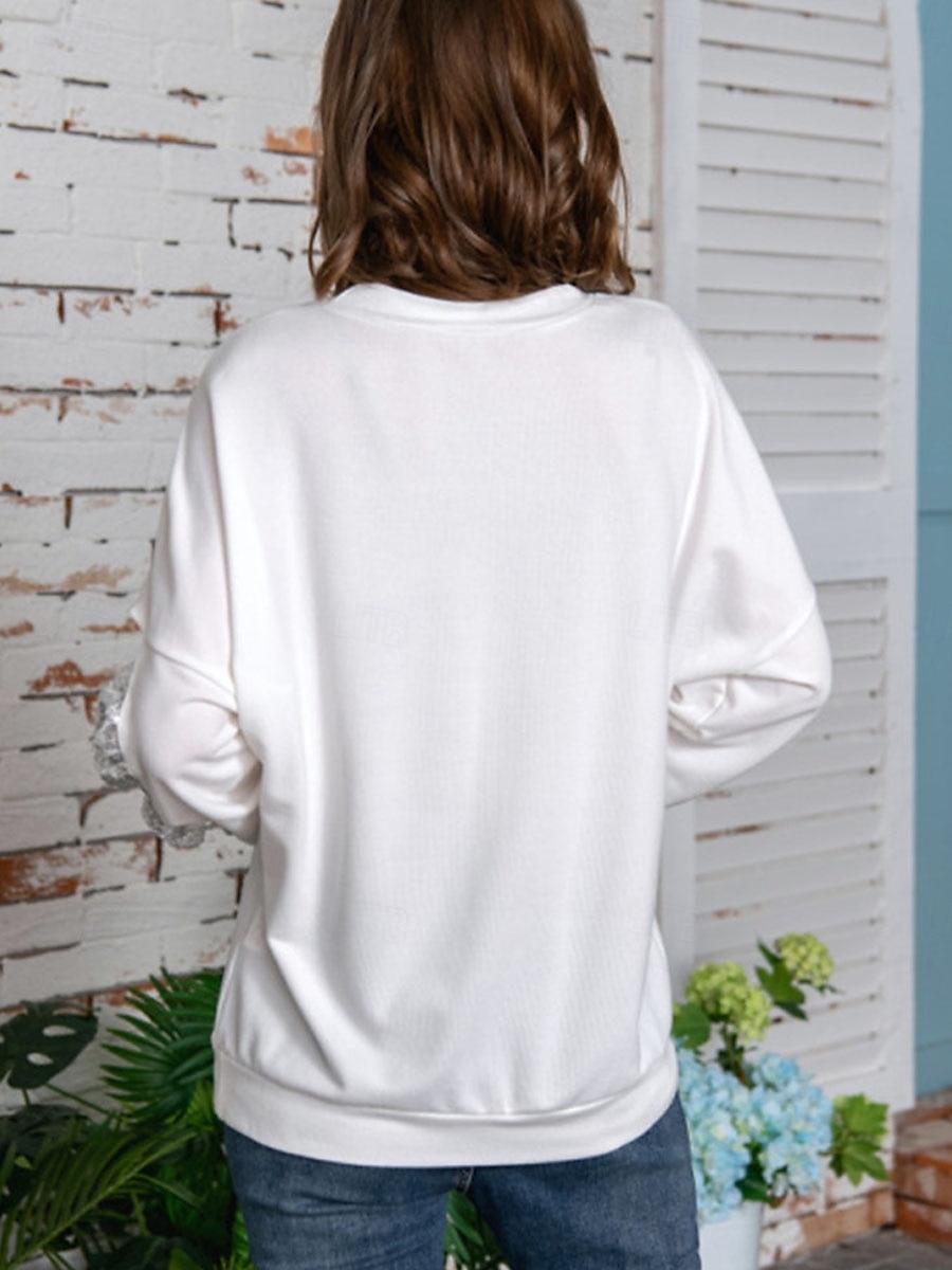 Dam Skjorta Blus Ensfärgat Grundläggande Ledigt Långärmad Rund hals Vanliga toppar Dagligen Paljetter Lappverk Rosett Vit Beige Höst Vinter 2025 - $32.99 –P6