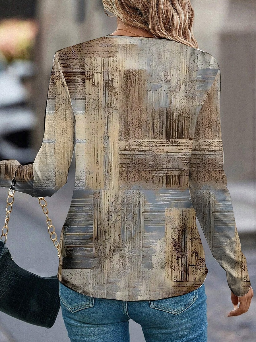 Per donna Maglietta Grafico Moda Moderno Casual Manica Lunga Girocollo Top Regolari Quotidiano Weekend Stampato Cachi Autunno Inverno del 2025 a $22.99 –P3