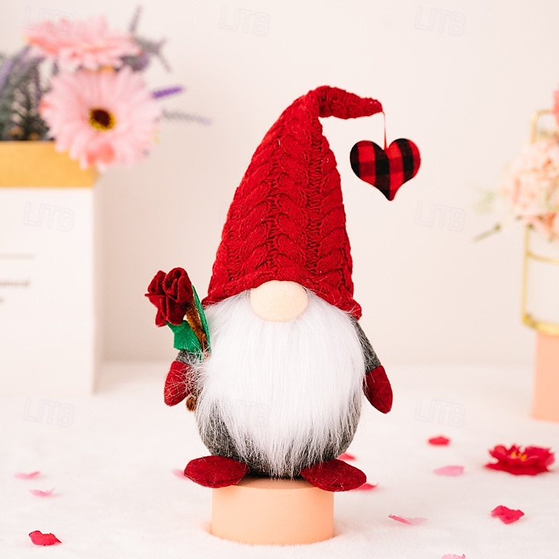 Valentine's Day Gnome Decor, Love Gnome with Heart and Roses, Romantic Plush Mr. and Mrs. Gnome for Tiered Tray Decor, Perfect Holiday Gift 2025 - $11.99 –P6