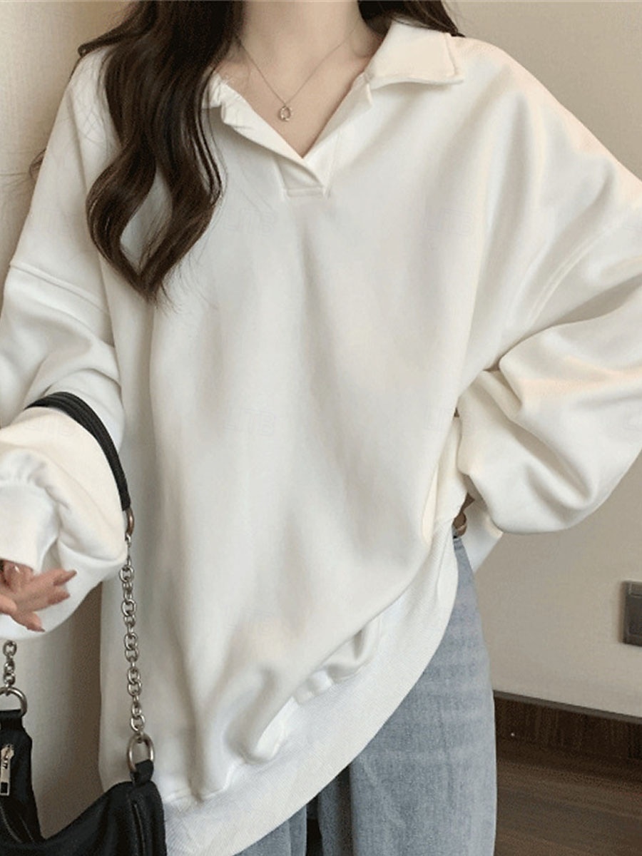 felpa da donna casual semplice strada abbigliamento quotidiano scollo a V manica lunga nero bianco caffè autunno inverno del 2025 a $21.99 –P3