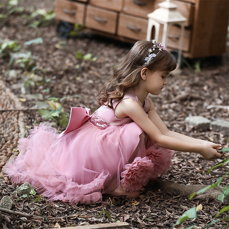 Bambino Da ragazza Vestito da festa Tinta unica Senza maniche Prestazioni Compleanno Retato Bellissimo Dolce Poliestere Asimmetrico Vestito da festa Vestito svasato Abito linea A Estate 4-12 anni del 2025 a $39.99 –P11