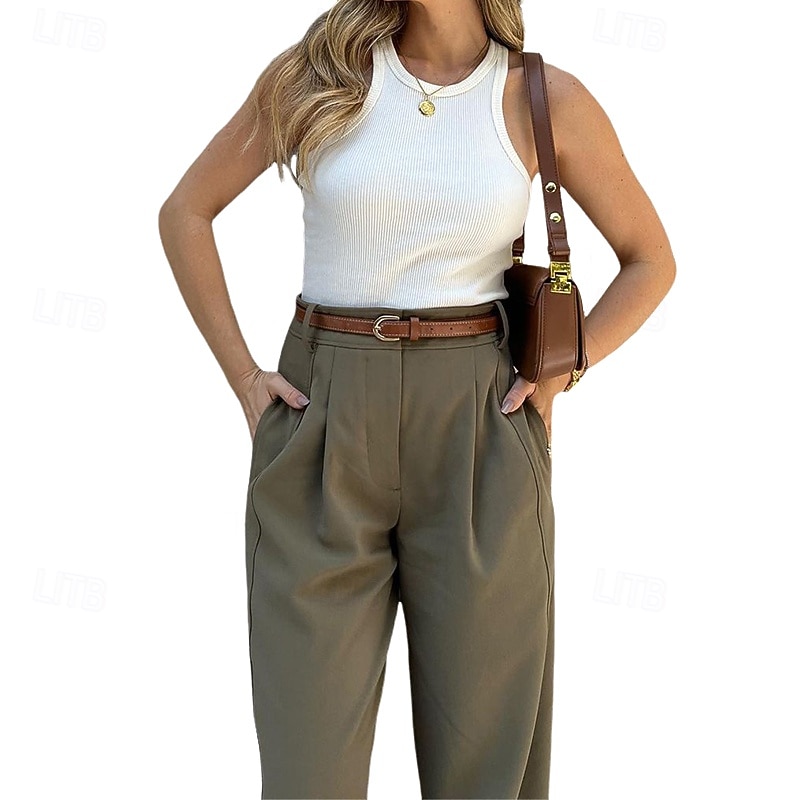 Mujer Talla EU / US Pantalones Casual Confort Longitud total Tiro Alto Color sólido Cremallera Hebilla Cómodo Microelástico Fiesta Casual Diario Negro Verde Ejército Café Otoño invierno Todas las 2025 - $29.99 –P15
