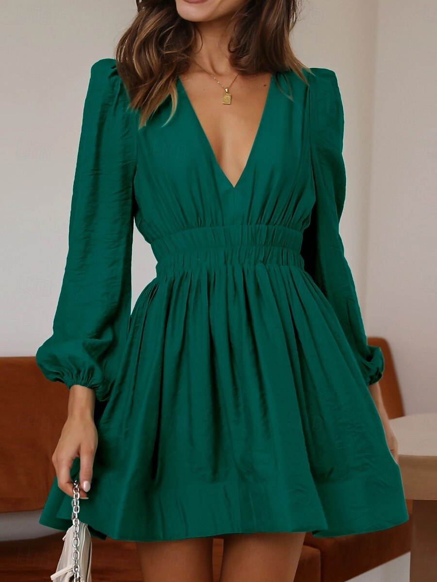 Women's Casual Dress Mini Dress Ruched Casual V Neck Long Sleeve Black Green Apricot Color 2026 - $53.99 Women's Casual Dress Mini Dress Ruched Casual V Neck Long Sleeve Black Green Apricot Color 2026 - $53.99