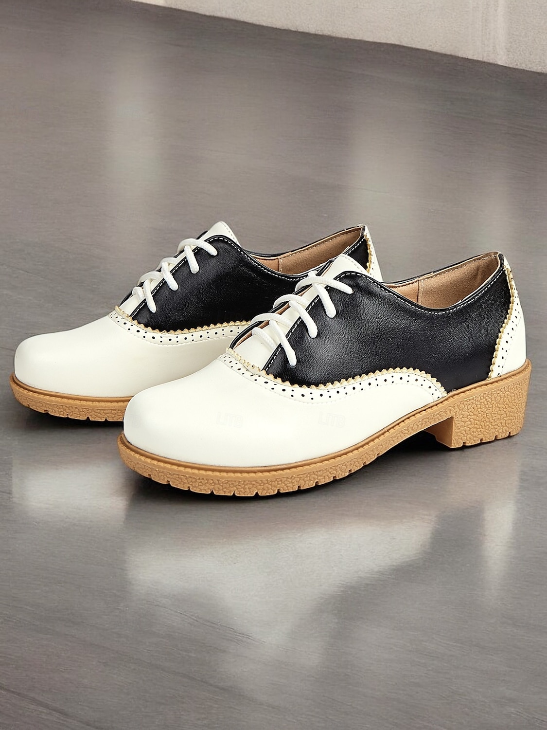 scarpe brogue oxford vintage bicolore da donna con design allacciato | calzature casual e formali per l'eleganza quotidiana del 2025 a $54.99 –P1