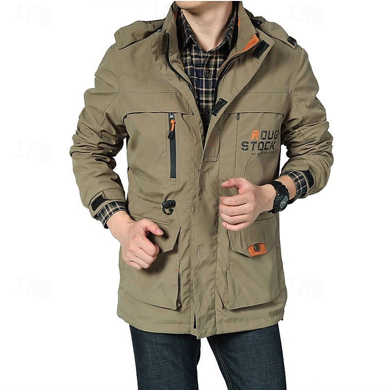 vanntett turjakke for menn militær taktisk jakke uformell lett hette cargo sportsfrakk vindjakke utendørs varm vindtett trenchcoat jakke topp camping jakt fiske army green 2025 - $51.99 –P3