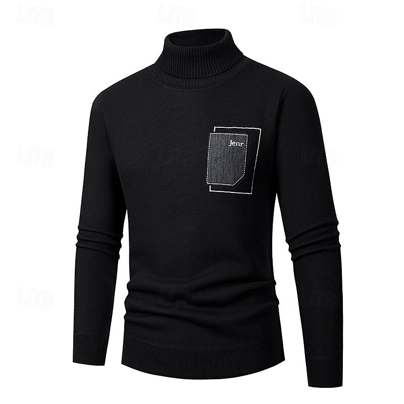 Per uomo Maglione a collo alto Pullover Maglione A coste Maglia Collage Tasche Tinta unica A collo alto Elegante Vintage Formale Ufficio Abbigliamento Rimborsate Autunno Inverno Vinaccia Nero M L XL del 2025 a $25.99 –P5