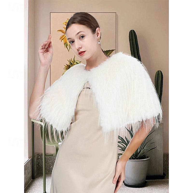 imitert pels skulder sjal wrap viking cape for kvinner brude bryllup skuldertrekk fest vinter capelet 2025 - $52.99 –P2