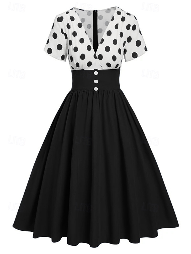Retrò Vintage Anni 1950 Abito vintage Vestito Mascherata Pois Linea ad A Per donna Carnevale Capodanno Mascherata Casual Quotidiano Addio al Nubilato Adulti Vestito del 2025 a $24.99 –P10