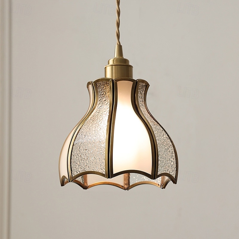 lampade a sospensione lampada a sospensione americana vintage in ottone con paralume in vetro giuntato lampada a sospensione europea semplice da 6,3 pollici in ottone e vetro 85-265v del 2025 a $101.99 –P5