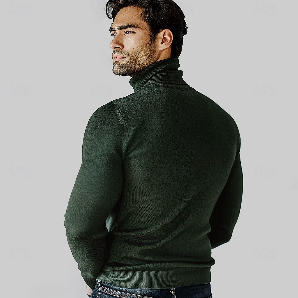 Men's 100% Wool Pullover Sweater Jumper Knit Solid Color Turtleneck Knitwear Elegant Christmas Outdoor Clothing Apparel Fall Winter Black Red S M L 2025 - $57.99 –P2