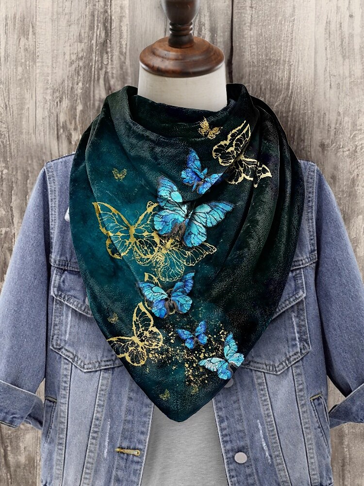 Women's Scarf with Blue and Gold Butterfly Print - Soft and Elegant Accessory for Casual and Formal Wear 2025 - $11.99 –P1