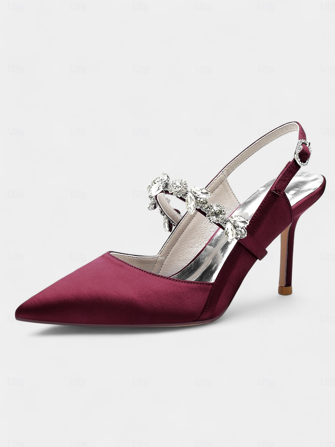 scarpe col tacco da donna in raso bianco con cinturino posteriore e decorazioni in strass – eleganti scarpe a punta per matrimoni e occasioni formali del 2025 a $64.99 –P7