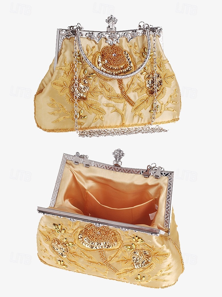 Women's Vintage Green Velvet Handbag with Beaded Floral Embroidery and Metal Frame – Elegant Evening Bag 2025 - $59.99 –P3