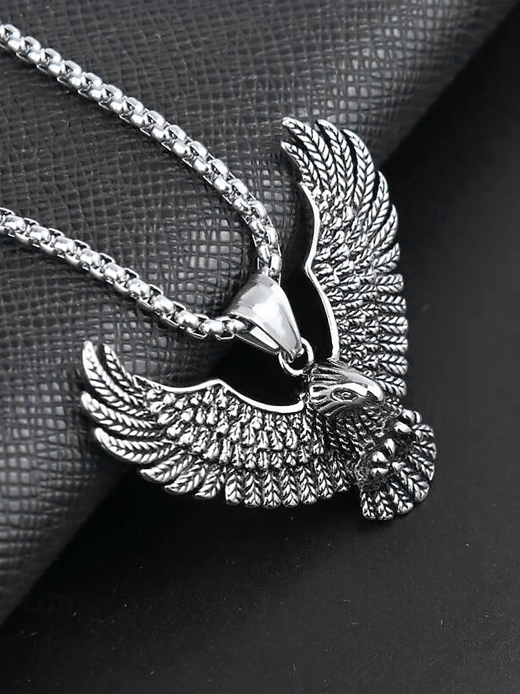Collana Con Ciondolo Aquila In Argento Sterling 925 - KZX - Gioiello Da Uomo, Catena In Acciaio Inox 55,9 Cm - Regalo Unico Per Lui