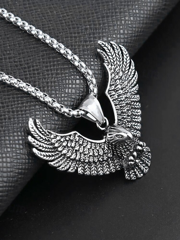 Collana Con Ciondolo Aquila In Argento Sterling 925 - KZX - Gioiello Da Uomo, Catena In Acciaio Inox 55,9 Cm - Regalo Unico Per Lui