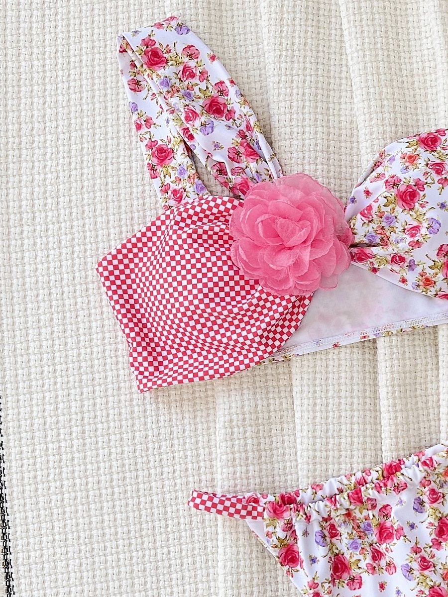 Dam Badkläder Bikini 2 st Kaxig Baddräkt Öppen rygg Smal Semester Standkläder Blommig Halterneck Ärmlös Baddräkter 2025 - $25.99 –P3