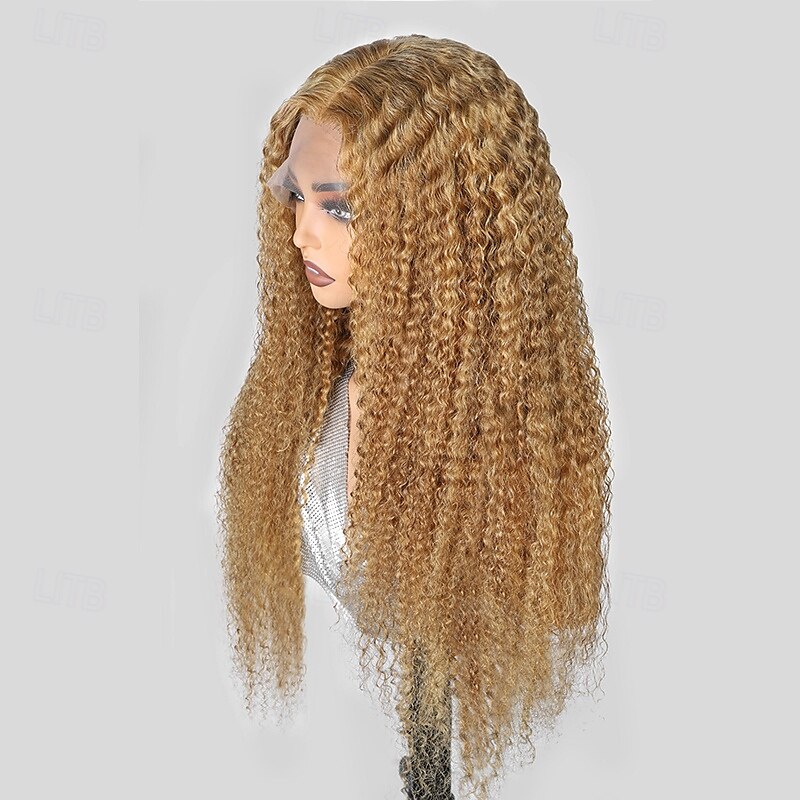 Parrucca frontale in pizzo con capelli umani 27# 13*4, parrucca in pizzo con capelli umani ondulati ricci, 180% ad alta densità del 2025 a $248.29 –P3