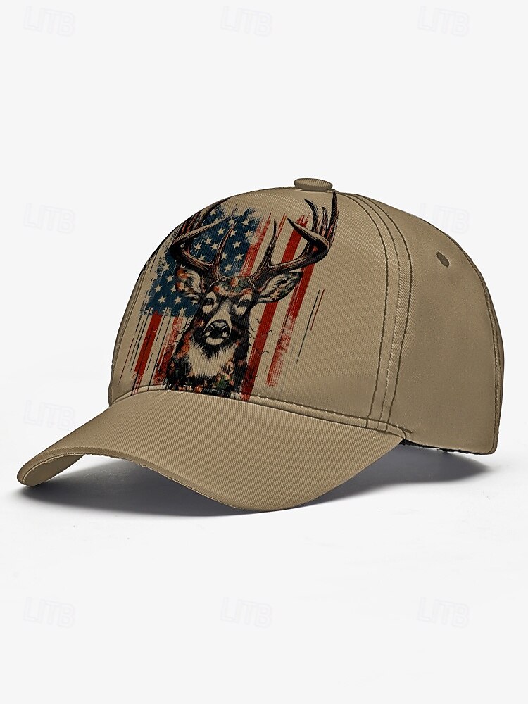 Men's Adjustable Baseball Cap with Patriotic Deer Print and American Flag Design - Outdoor Sports and Casual Wear Hat 2025 - $14.99 –P3