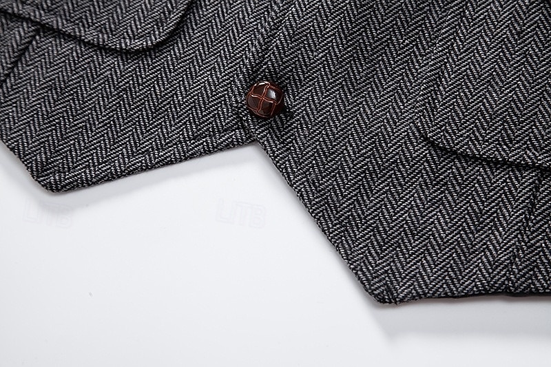 Bruin Grijs Heren Haringbeen Tweed Vest Standaard Pasvorm Notch Enkele Knopen Vijf-knopen 2025 - $37.99 –P10