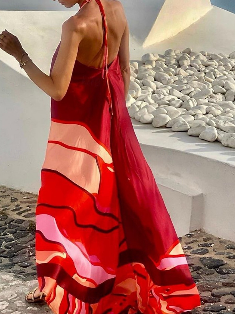Damen Maxidress Casual kleid Schaukelkleid Brautkleider schlicht Täglich Regular Fit Farbblock Langarm Halfterhals Wein Sommer Frühling Herbst 2025 - $41.99 –P5