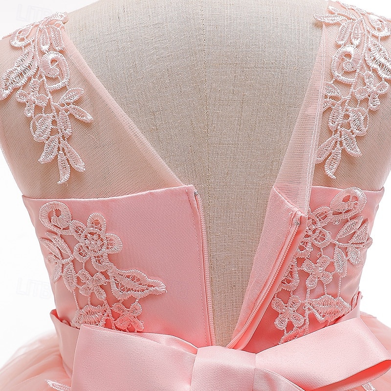 Robe de Demoiselle d'Honneur Fille enfants Fille Robe de princesse Utilisation Mariage Soirée Elégant Magnifique Maille Couleur unie Sans Manches Col Ras du Cou Blanche Rose Claire 4 ans et + de 2025 ? $38.99 –P11