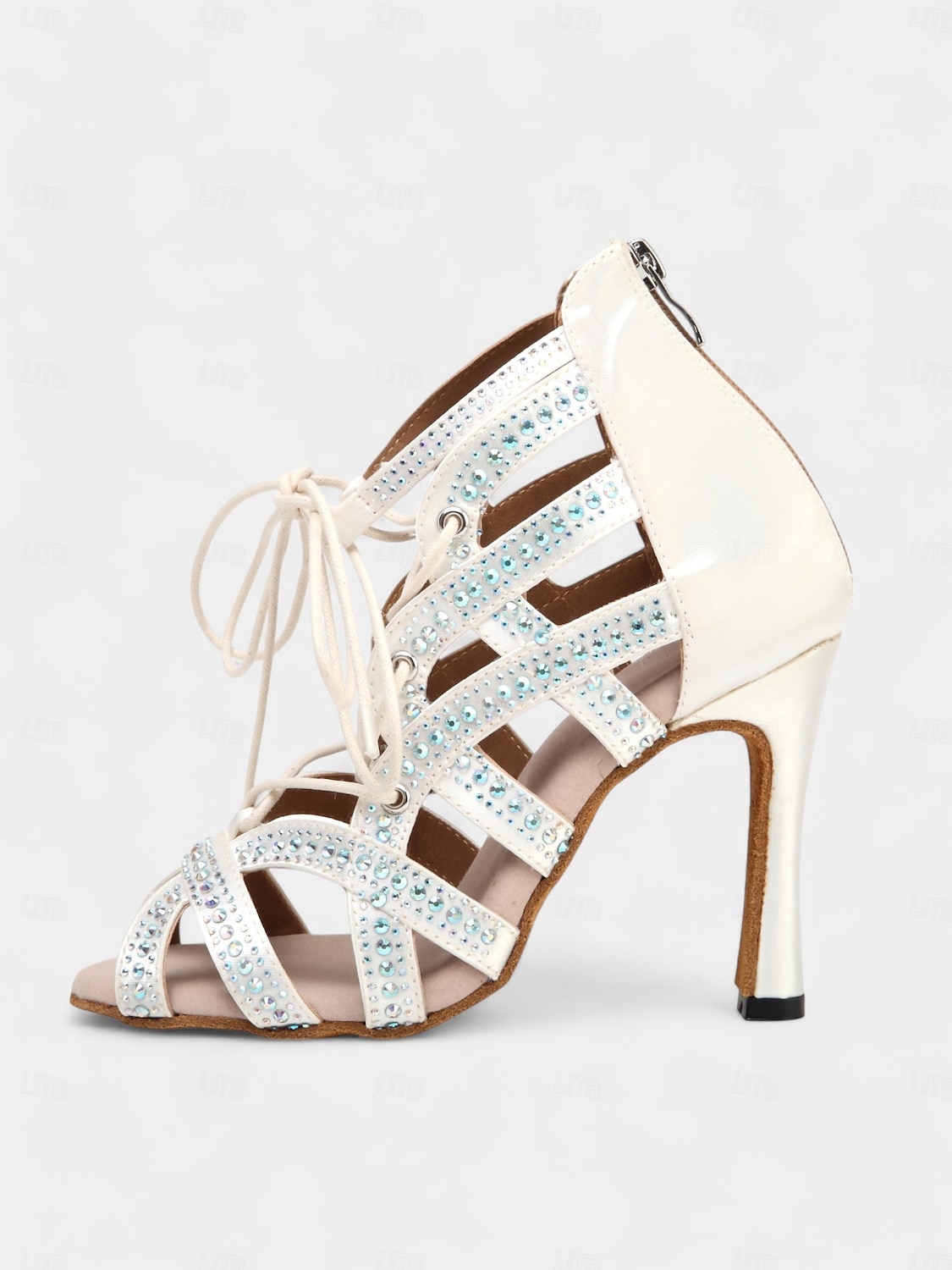 chaussures de danse latine en satin pour femmes avec lanières en cristal, bout ouvert et talon aiguille - parfaites pour la danse de salon et la performance de 2025 ? $54.99 –P6