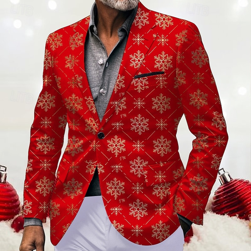 Homme Blazer de Noël blazer Utilisation Noël Soirée Cocktail Mode Décontractées Printemps & Automne Polyester Motif de flocon de neige Boutons Poche Confortable Boutonnage Simple veste Blanche Rouge de 2025 ? $73.99 –P1
