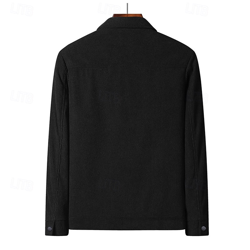 Herr Manchesterjacka Fleece-jacka Cargojacka Vardaglig jacka Dagligen Semester Slitsäker Ficka Vår & Höst Slät Mode Klassisk Kavajslag Normal Svart Kaki Armégrön Jacka 2025 - $55.99 –P3