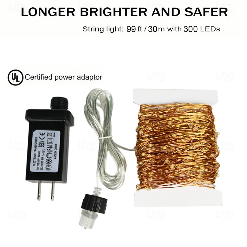 2026年 30m 300 LED銅線ライトストリング、8モード点滅12V低電圧ストリップホリデーパーティー＆ウェディングデコレーション - 110-240V  コレクション – $28.99 –P1