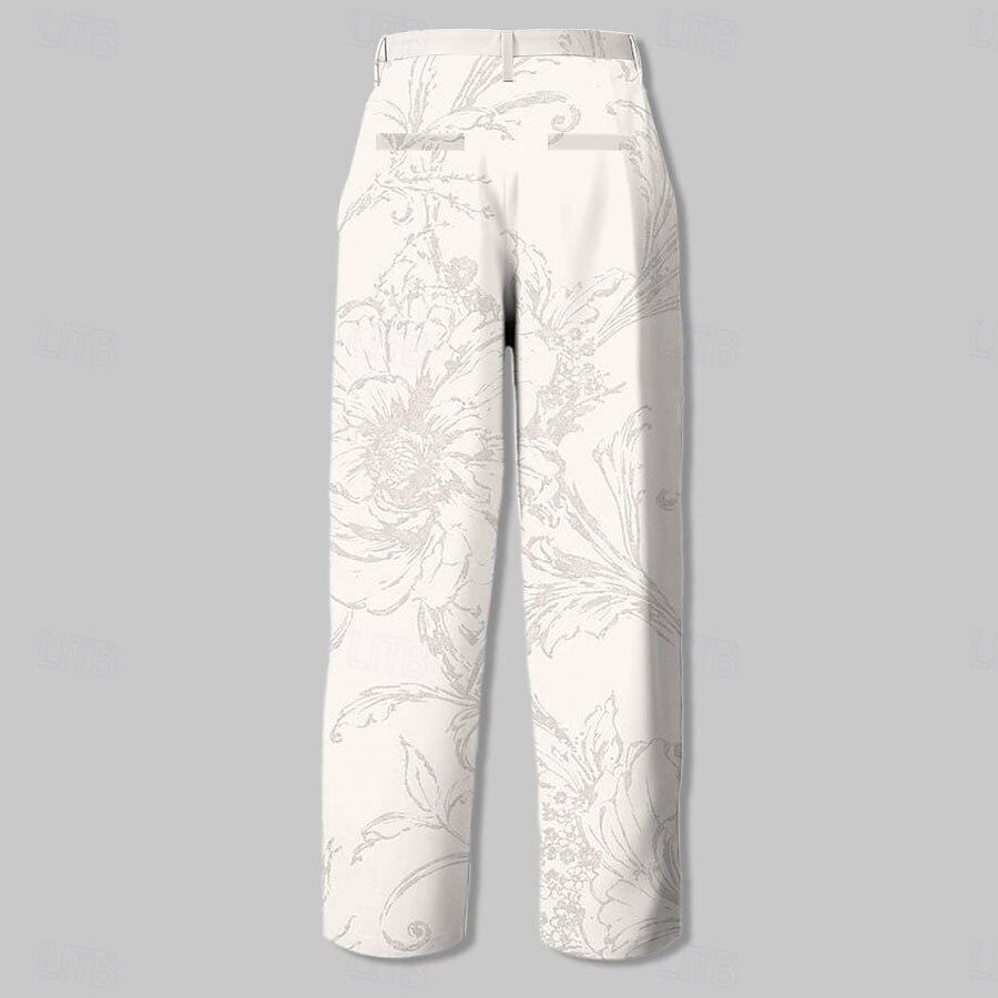 Bărbați Floral Costume Talie medie Modă Casual În aer liber Casă Zilnice Fermoar Buzunar Pantaloni cu picior drept Vară Primăvară Toamnă Tipărire 3D Alb 2025 - $29.99 –P2