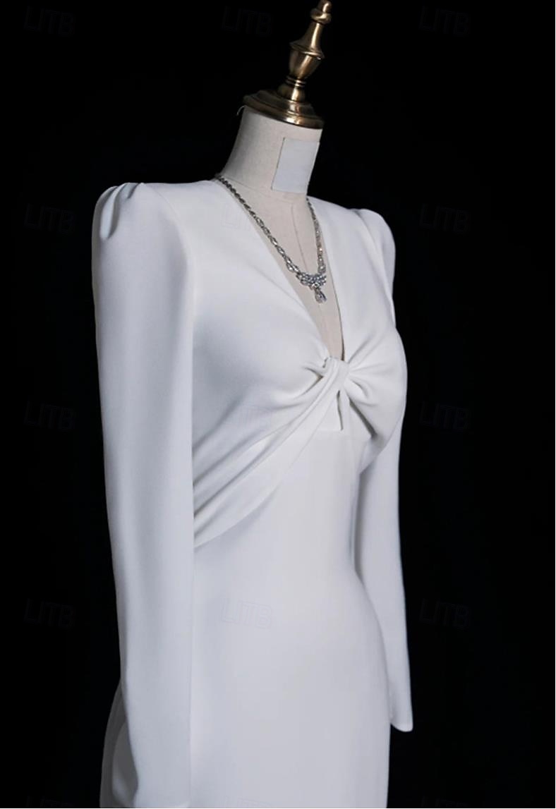 Hochzeitskleider Meerjungfrau  Trompete V-Ausschnitt Langarm Hofzug Taffeta Brautkleider Mit Raffung 2025 - $157.99 –P5