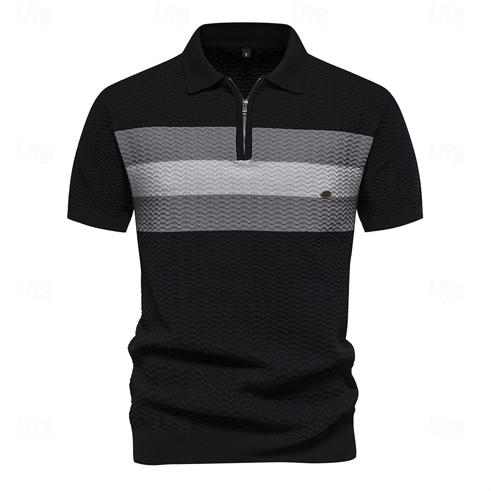 Per uomo Polo con zip Lavoro Affari Collo ripiegato Manica Corta Blocco di colori Cerniera Estate Primavera Autunno Bianco perla Nero Blu marino Polo con zip del 2025 a $27.99 –P8
