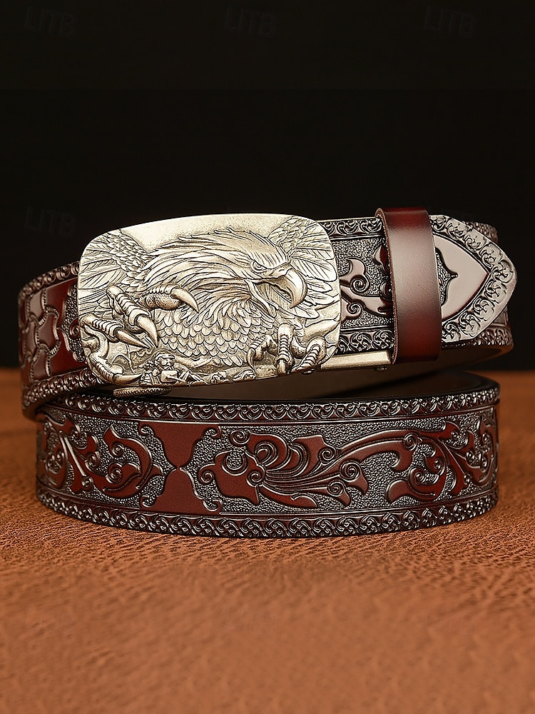 Men's Vintage Leather Belt with Eagle Embossed Buckle – Western Style Adjustable Belt for Casual and Formal Wear 2025 - $26.99 –P10
