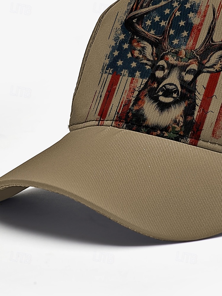 Men's Adjustable Baseball Cap with Patriotic Deer Print and American Flag Design - Outdoor Sports and Casual Wear Hat 2025 - $14.99 –P7